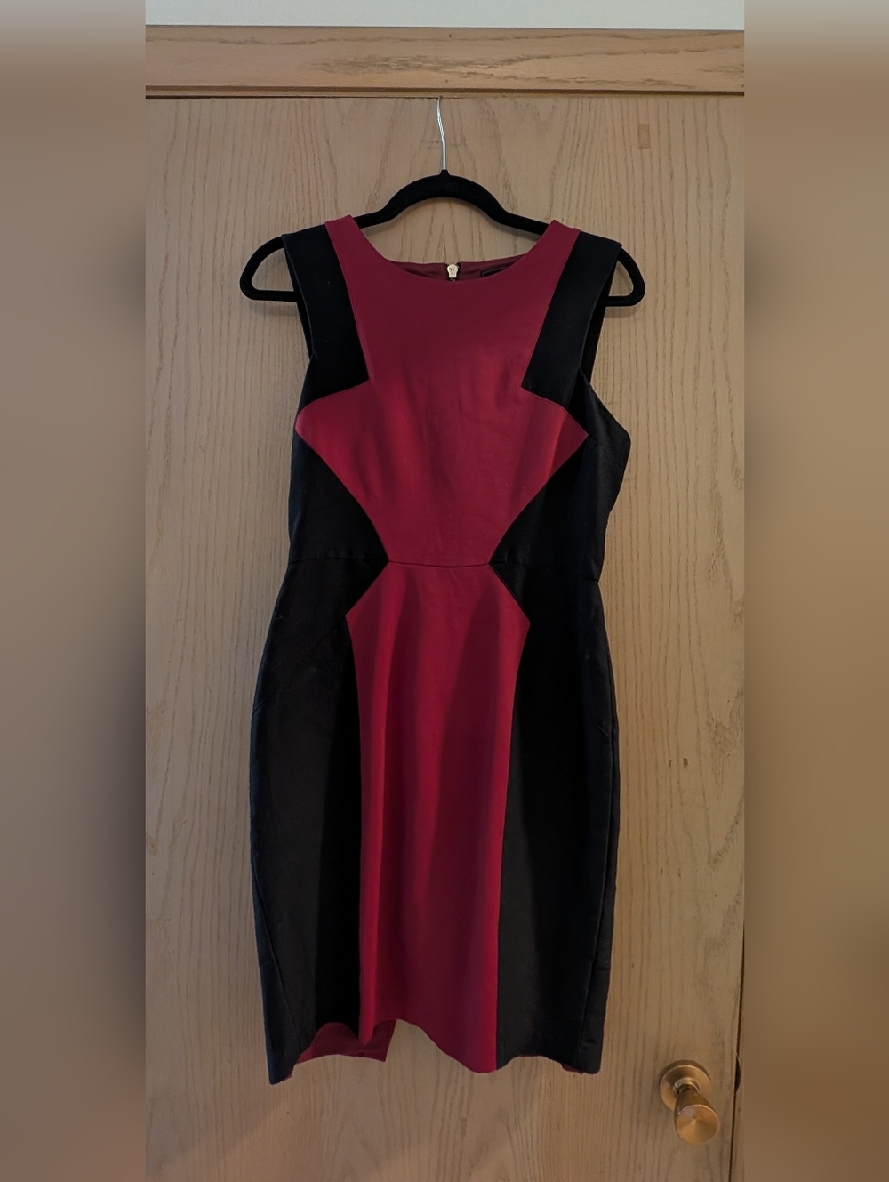 BCBGMaxAzria Black and Wine Colorblock Sheath Dress